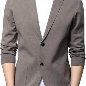 Mens Notched Lapel Cotton Cardigan Sweater Two Button Closure Knitwear