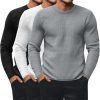 3 Pack Men's Waffle Long Sleeve Shirts, Crew Neck Thermal Underwear Tops Casual Pullover Sweaters Knit Undershirts