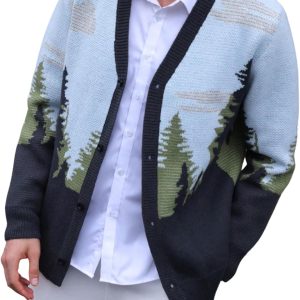 Men's Skeleton Pattern Cardigan Sweaters Long Sleeve Unisex Outwear Knitted Coats