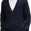 Men's Cardigan Sweater Wool Blend Cable Knit V Neck Buttons Cardigan with Pockets