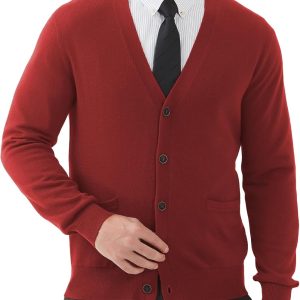 Men's Cardigan Sweaters Wool Blend V Neck Button Down Sweaters with Pockets