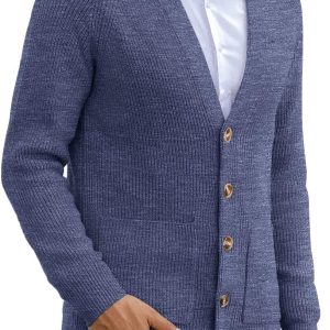 Men's Long-Sleeve Cardigan Sweater Soft Cable Knit Sweater for Men