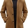 Mens Pea Coats Single Breasted Stand Collar Casual Slim Fit Trench Coat Mid Long Winter Overcoat with Pockets
