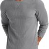 Mens Waffle Crewneck Shirts Slim Fit Long Sleeve Casual T-Shirt