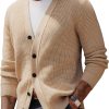 Mens Waffle Textured Cardigan Sweater Long Sleeve V-Neck Knitted Sweaters