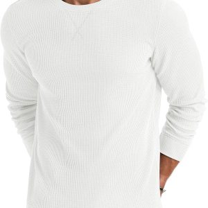 Mens Waffle Crewneck Shirts Slim Fit Long Sleeve Casual T-Shirt