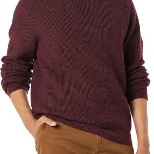 Men's Long-Sleeve Soft Touch Waffle Stitch Crewneck Sweater