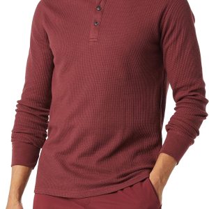 Men's Long Sleeve Waffle Henley Shirt, Slim-Fit